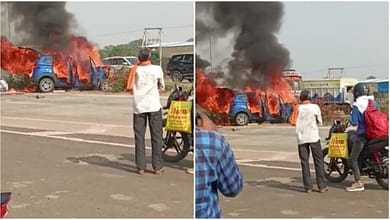 The Burning Car: Big accident…! The moving car burst into flames…the family jumped to save their lives…see VIDEO